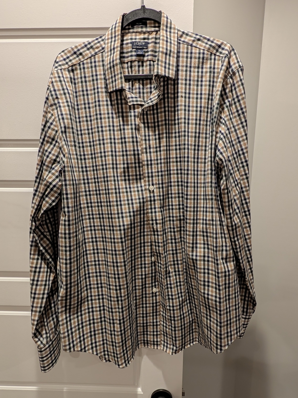 J. Crew Men’s Plaid Button-Down Shirt - Tan, Navy, White